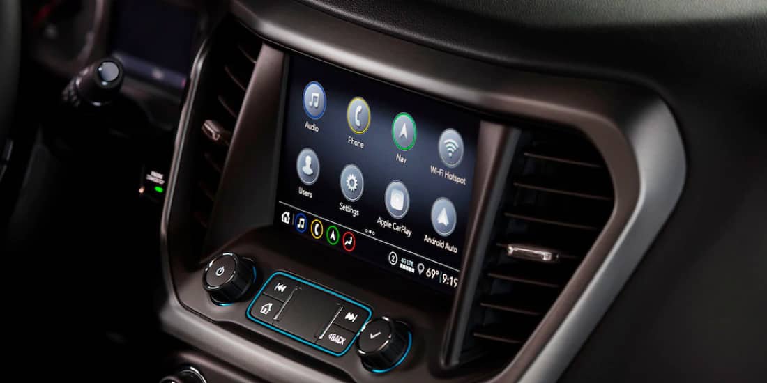 A closeup shot of Acadia's infotainment system
